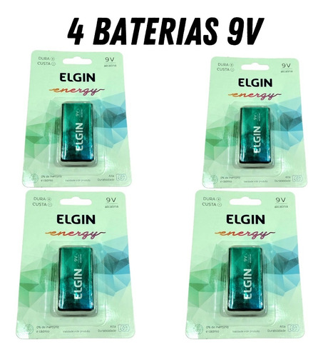 Kit Com 4 Baterias  Alcalina 9v Elgin Alta Durabilid/violão 