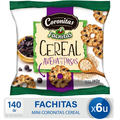 Galletitas Cereal Avena Pasas Fachitas Coronitas - Pack X6
