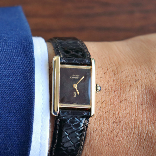 Relógio Cartier Tank Must Tiger Eye Preto Dourado Marrom-escuro (Usado)