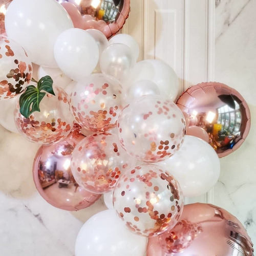 Imagen 2 de 3 de 5 Globos Cristal Transparente Confetti Rosa Gold Metalizado