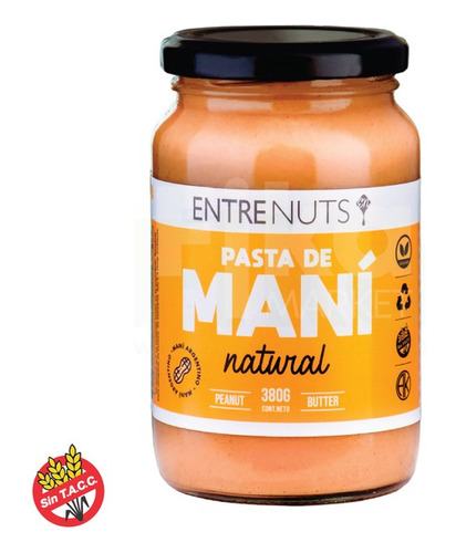 Pasta De Maní Entrenuts Natural Sin Tacc 380g X12u