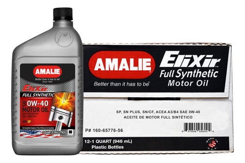Amalie Elixir 0w-40 Aceite De Motor Sintético Completo (160-