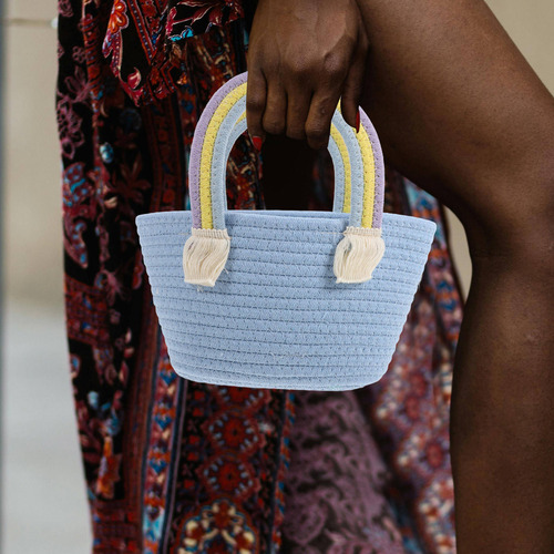 Bolso Tejido A Mano Con Forma De Arcoíris Para Verano, Playa