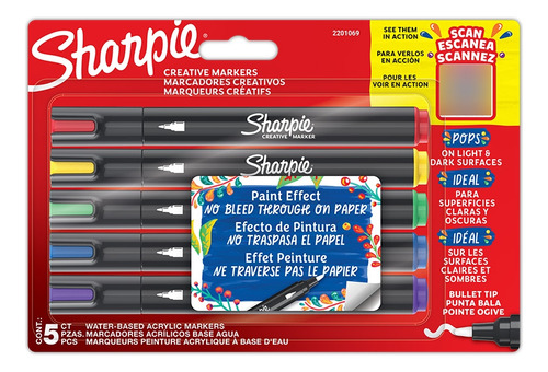 Set De 5 Marcadores Punta Redonda - Sharpie Acrylic - 2 Mm