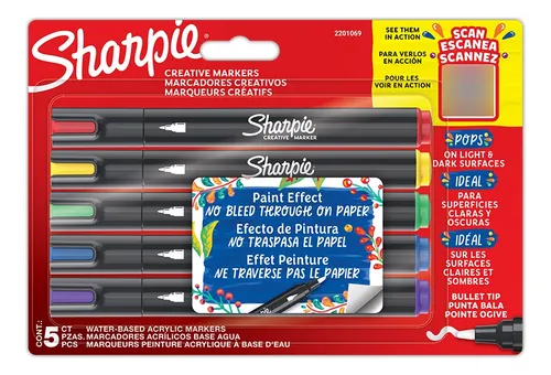 Marcador Acrílico Sharpie Punta Redonda X5 Colores