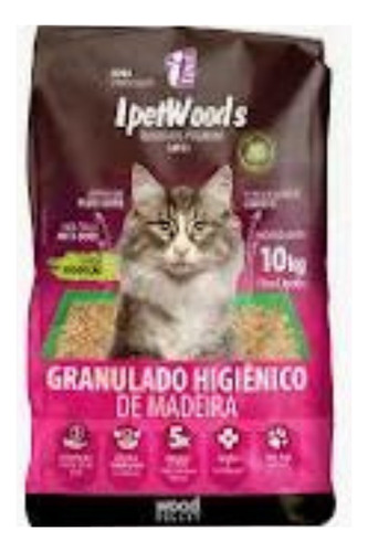 Granulado Higienico De Madeira Para Gatos Ipetwoods 10k x 10kg de peso neto