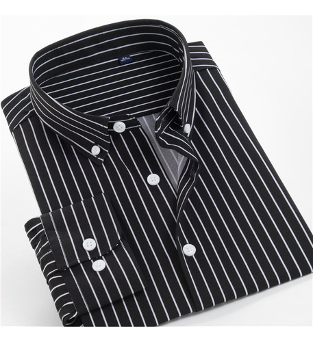 Camisa A Rayas Para Hombre, Camisa Casual De Manga Larga