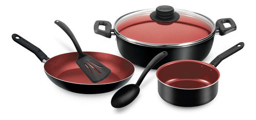 Set Batería De Cocina Ekco Redstick 6 Piezas Aluminio Negro