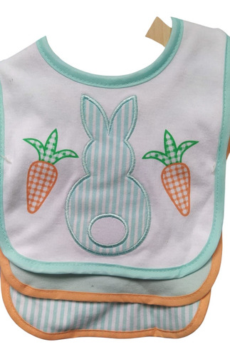 Paquete Set De 3 Baberos Pascua Coneja Bebé Unisex Bibs