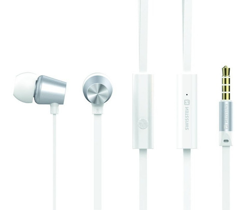 Auriculares In Ear Microfono Manos Libres Metal Swissten Cuo Color Plateado y Blanco