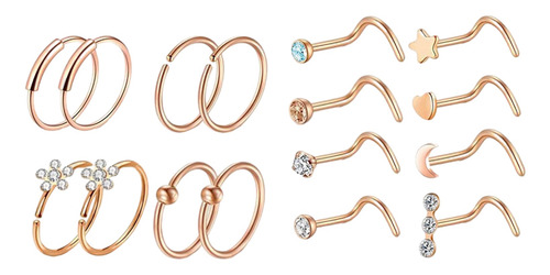 Anillos Nasales De 20 G Para Mujer, 32 Unidades