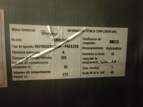 Imagen 8 de 10 de Heladera Whirlpool Wrm39k2 Usada Impecable // Zona Oeste
