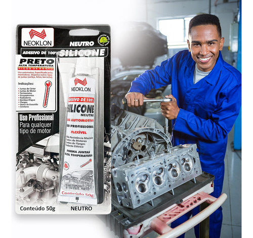 Silicone Neutro Alta Temperatura 50g Neoklon Preto Uso Profissional Para Junta Motor Radiador Flanges Fornos