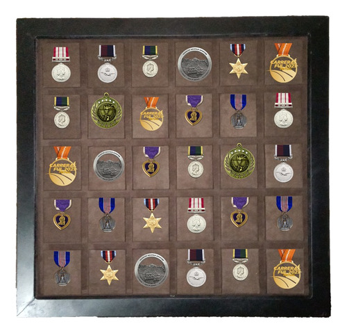 Cuadro Medallero 30 Medallas Madera Marco Barnizado Colores