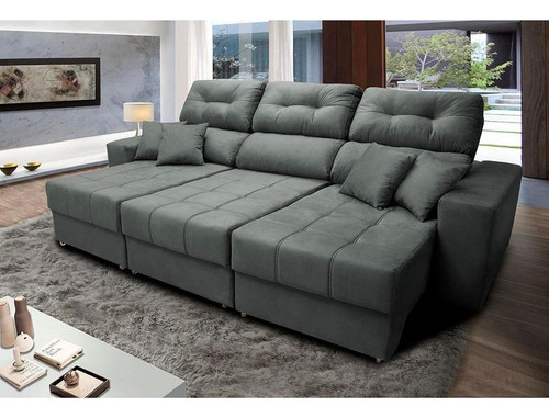 Sofá Retrátil E Reclinável Diamond 2,25m Tecido Suede Cinza Cama inBox