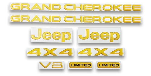 Kit De Emblemas Jeep Grand Cherokee Limited Dorado Resinado.