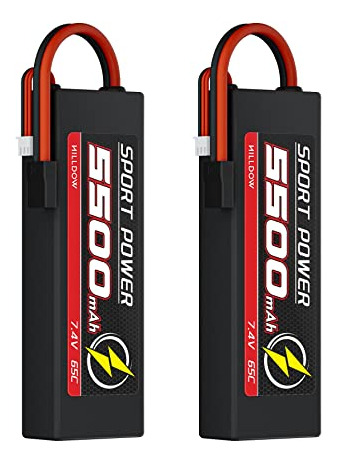 Hilldow 7.4v Lipo Rc Batería 2s 65c 5500mah Lipos Estuche R