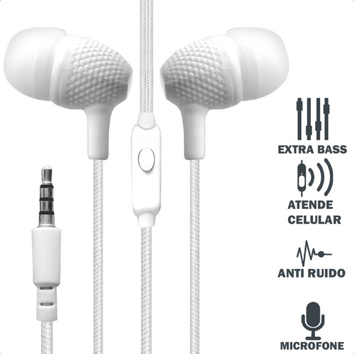 Fone De Ouvido Tipo P3 Com Microfone Estereo Com Fio
