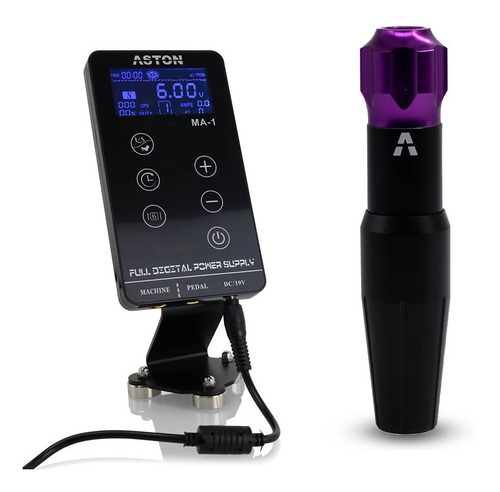 Kit Aston Pen Rock + Fonte De Alimentação Ma-1 P/ Tatuagem Cor Roxo