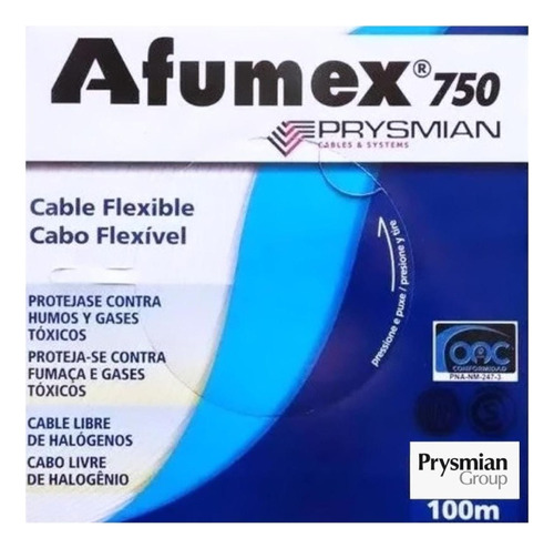 Cable Unipolar Verde Amarillo Prysmian Afumex 2,5mm X 100m