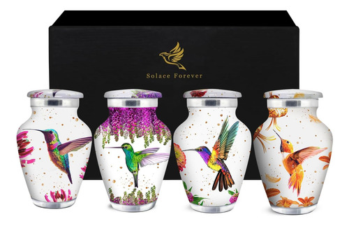 Urnas Blancas Pájaros Zumbidos Juego De 4 Mini Urn...