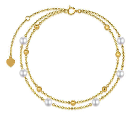 Sisgem Pulsera De Perlas De Oro De 14 Quilates Para Mujer, P