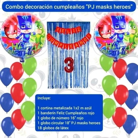 Combo Decoración Cumpleaños Pj Masks Heroes En Pijamas Globo