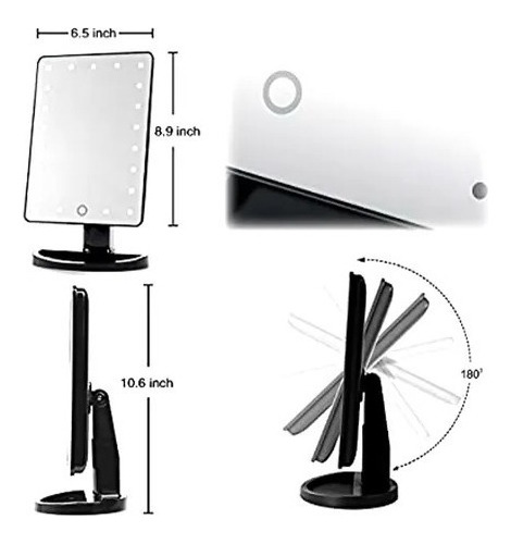 Espejo 16 Luz Led Tactil Maquillaje Usb Portatil Giratorio