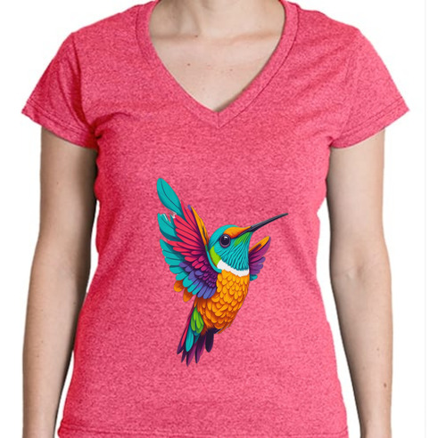 Playera Jaspeada Cuello V Para Mujer Imagen Colibri