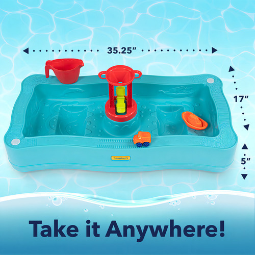 Simplay3 Carry & Go Ocean Drive - Mesa De Juego De Agua De 2 Lados Para Niños Con 4 Accesorios, Juguete Para Interiores Y Exteriores, Incluye Rueda De Agua, Barco, Cubeta Y Camión, Fabricado En
