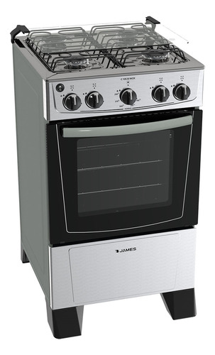 Cocina A Gas James C105 Inox Tapa De Vidrio 4 Hornallas Dimm