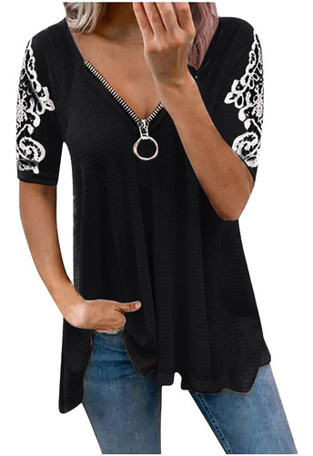 Mujer Encaje Floral O-cuello Asimétrico Tres Cuartos 5521 Mujer Encaje Floral O-cuello Asimétrico Tres Cuartos 5521