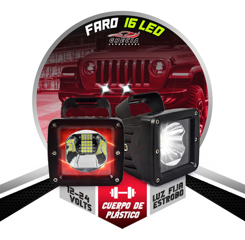 Faros 16 Led Auxiliar Cuadrado Arillo De Color Tipo 4x4 Par