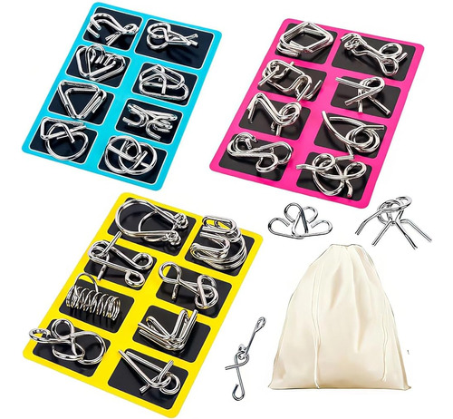 Aukexly Metal Wire Puzzle Set De 24 Con Bolsa,brain Teaser I