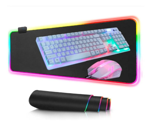 Mousepad Gamer Led Rgb Usb 80x30cm + Teclado Y Mouse Gamer