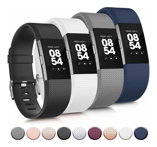 4 Mallas Large Para Fitbit Charge 2 Negro / Azul / Gris / Bl