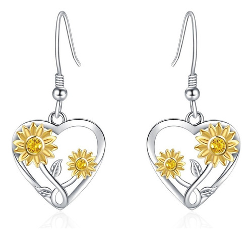 Pendientes De Girasol Con Forma De Corazón, Plata 925, Joya