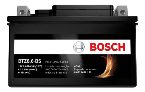 Bateria Moto Yamaha 850 Xsr900 12v 8.6ah Bosch Btz8.6-bs 