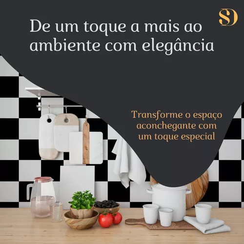 Papel De Parede Lavável Xadrez Gigante Preto E Branco 18m