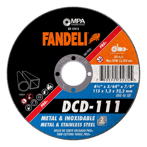 Disco Corte DeLG Metal Fandeli 4 1/2 PLG 10 Pz 79235