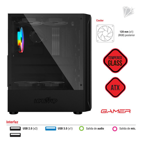 Imagen 4 de 4 de Gabinete Gamer Cassiopeia Atx Vidrio Templado X1 Fan Rgb