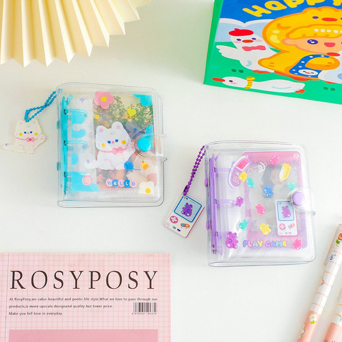 Mini Album Para A8 Photocards Tarjetas Kawaii Con Llavero Púrpura