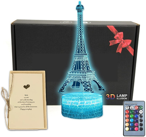  Lámpara Led De Ilusión Torre Eiffel Paris 3d, 16colores 