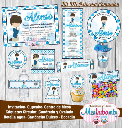 Invitaciones Primera Comunión Niño Kit Imprimelo Tú!!