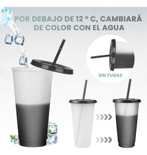 A 10pzs Vasos Magicos Cambian De Color Con Tapa Y Popote