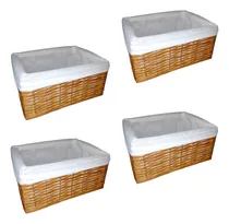 Comprar 4 Unidades Cajones Canastos De Mimbre Decorativos Con Tela 