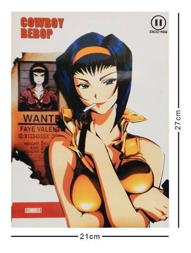 Cowboy Bebop Cromo Poster Tamaño Carta Faye Wanted