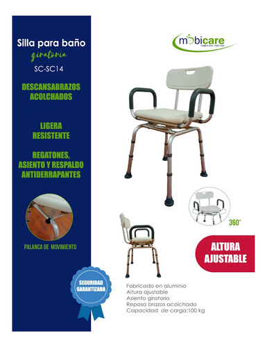 Silla Para Baño Mobicare Respaldo Aluminio Descansabrazos