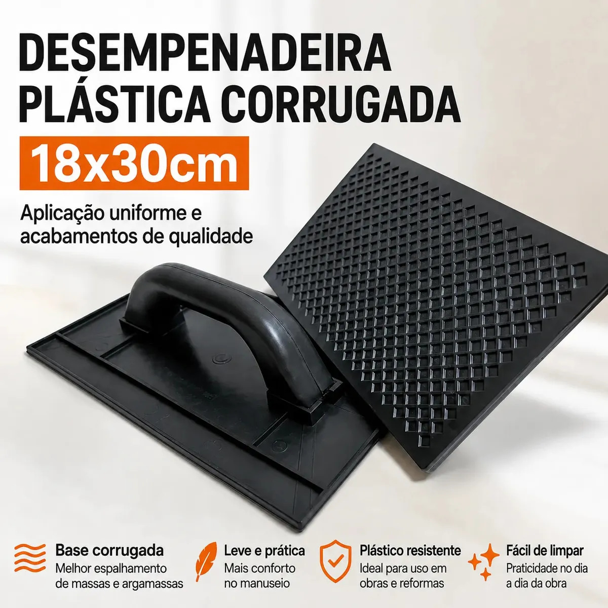 Desempenadeira Plástica Corrugada Estriada 18x30 Pvc Para Reboco Acabamento Massa Argamassa Obra Pedreiro Construção