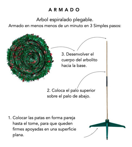 Imagen 7 de 10 de Arbol De Navidad Espiral Plegable 1,10 Mts Hojas Con Luz Led